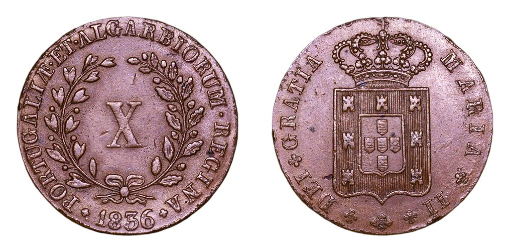 Πορτογαλία. D. Maria II (1834-1853). X Reis 1836 - Escassa #2.1