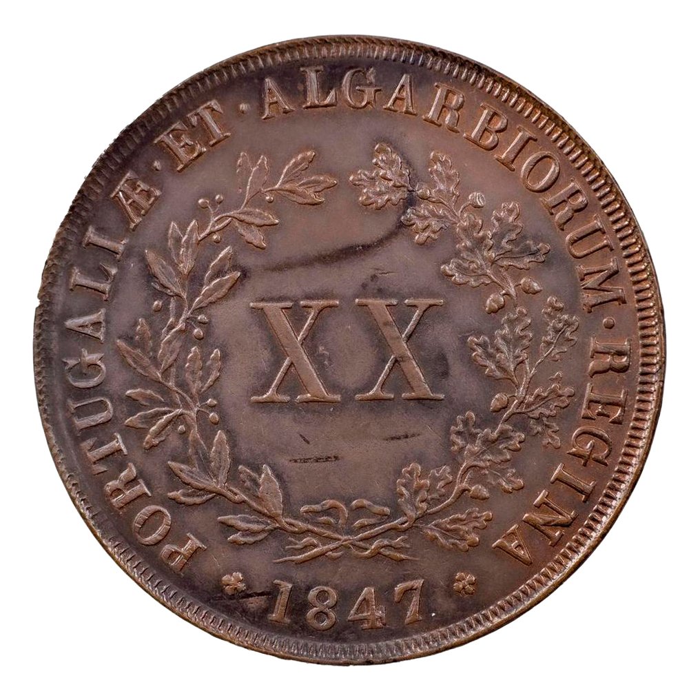 Portugal. D. Maria II (1834-1853). XX Reis 1847 - Free Shipping (Worldwide) #1.0