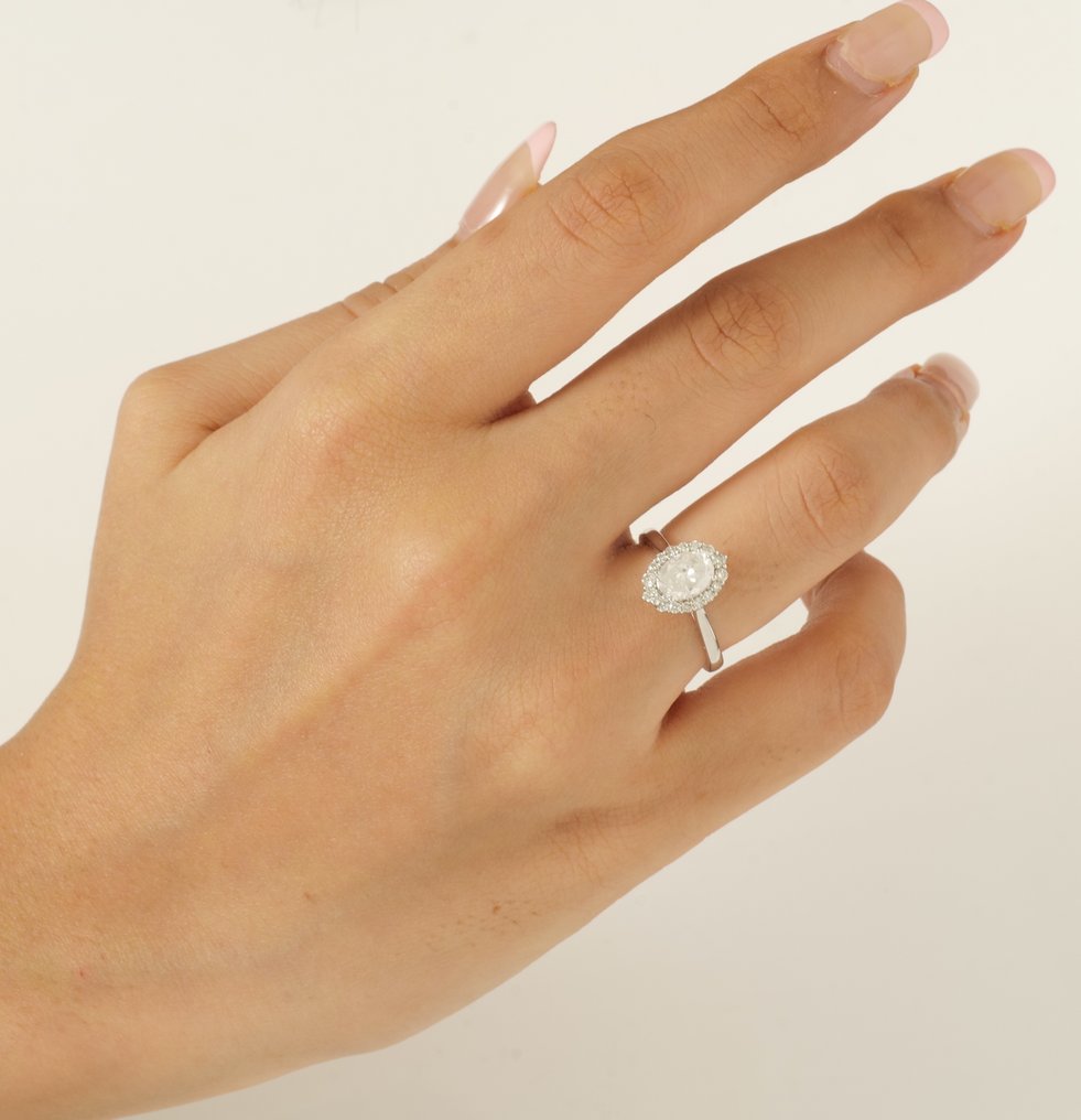 Kihlasormus - 14 kt. Valkokulta - 1.31ct. tw. Timantti (Luonnollinen) - Timantti - Häällyskoru solitaire-rengas #4.3