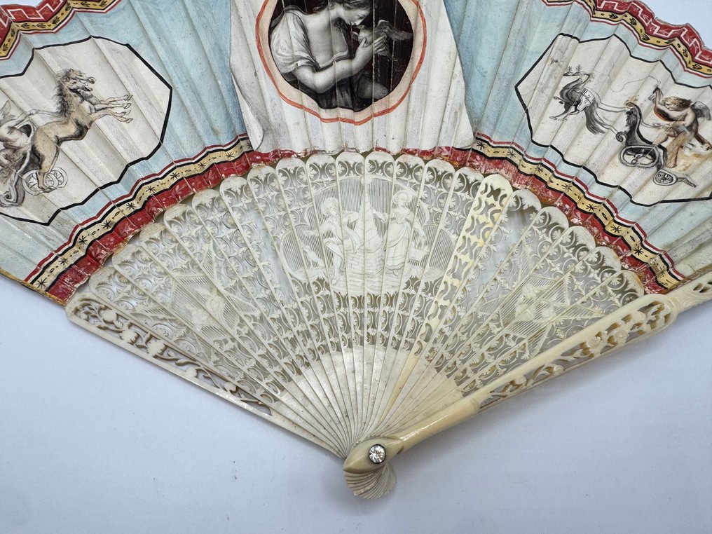 Rare Italian Hand Fan – Grand Tour Period, circa 1780–1790 – Chicken Skin Leaf – Bone Sticks – Håndholdt vifte - Ben #4.3