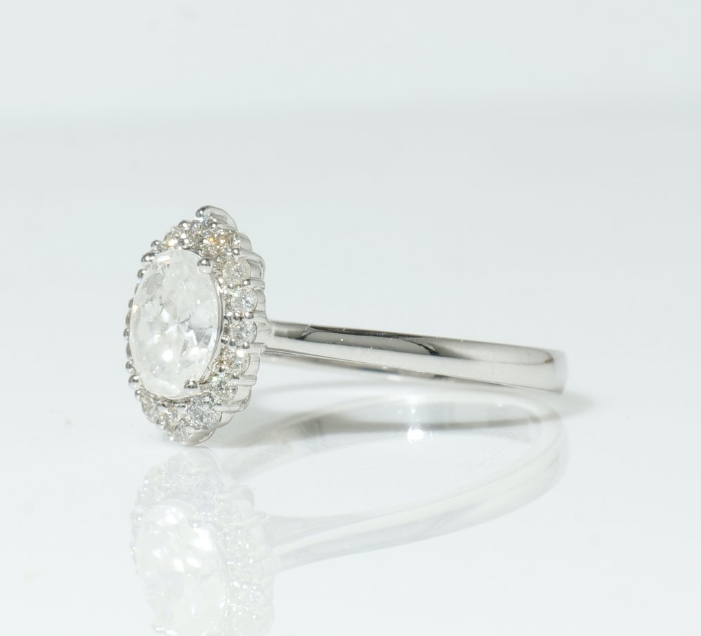 Kihlasormus - 14 kt. Valkokulta - 1.31ct. tw. Timantti (Luonnollinen) - Timantti - Häällyskoru solitaire-rengas #2.1