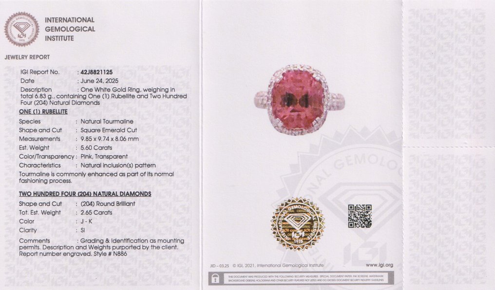 Δαχτυλίδι - 14 καράτια Λευκός χρυσός -  8.25ct. tw. Τουρμαλίνης - Διαμάντι - Δαχτυλίδι με ρουμπίλιο και διαμάντι #2.1