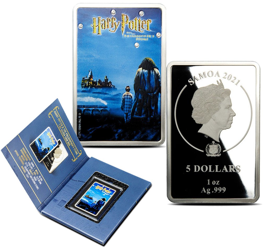 Samoa. 5 Dollars 2021 Silver 1oz. 'Harry Potter & The Philosopher's Stone' + 5 Zirconia crystals #1.0