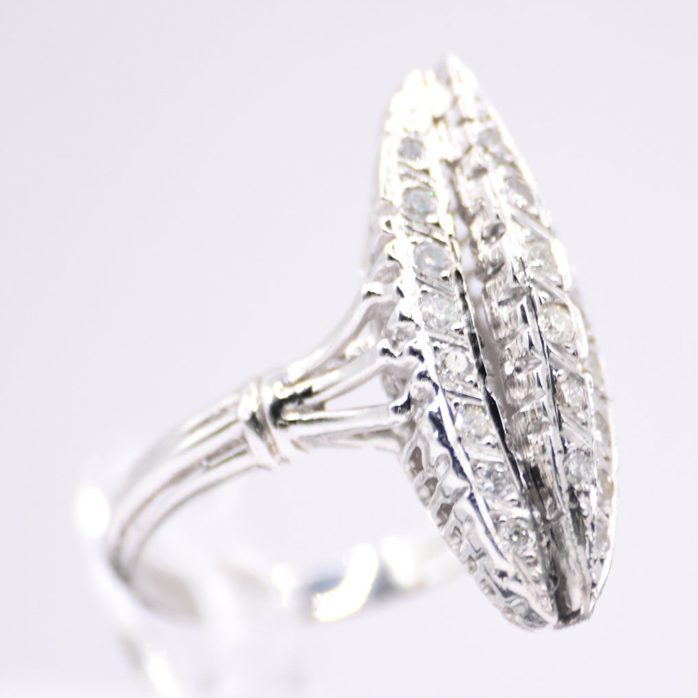 Sin precio de reserva - Anillo Platino -  0.90ct. tw. Diamante (Natural)  - Clásico Marquise #1.0