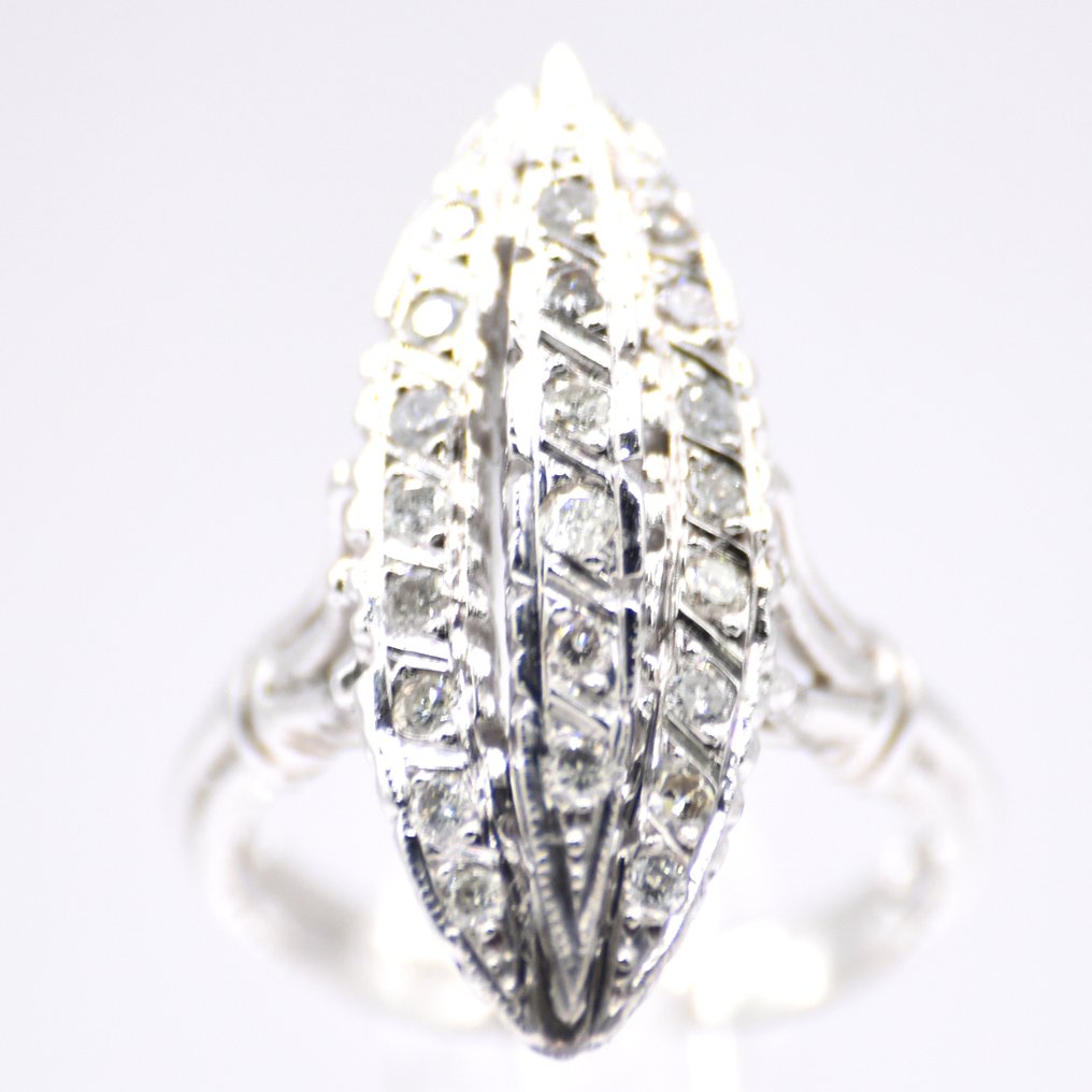 Sin precio de reserva - Anillo Platino -  0.90ct. tw. Diamante (Natural)  - Clásico Marquise #1.0