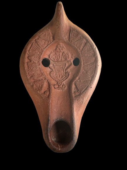 Romain tardif / protobyzantine Terre cuite Lampe à huile avec amphore. Licence d'exportation espagnole. - 3.5 cm #1.0