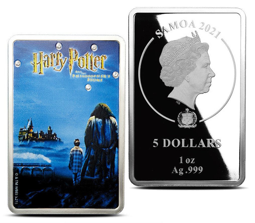 Samoa. 5 Dollars 2021 Silver 1oz. 'Harry Potter & The Philosopher's Stone' + 5 Zirconia crystals #2.1