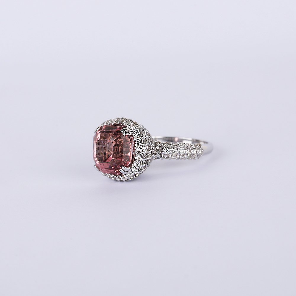 Δαχτυλίδι - 14 καράτια Λευκός χρυσός -  8.25ct. tw. Τουρμαλίνης - Διαμάντι - Δαχτυλίδι με ρουμπίλιο και διαμάντι #3.2