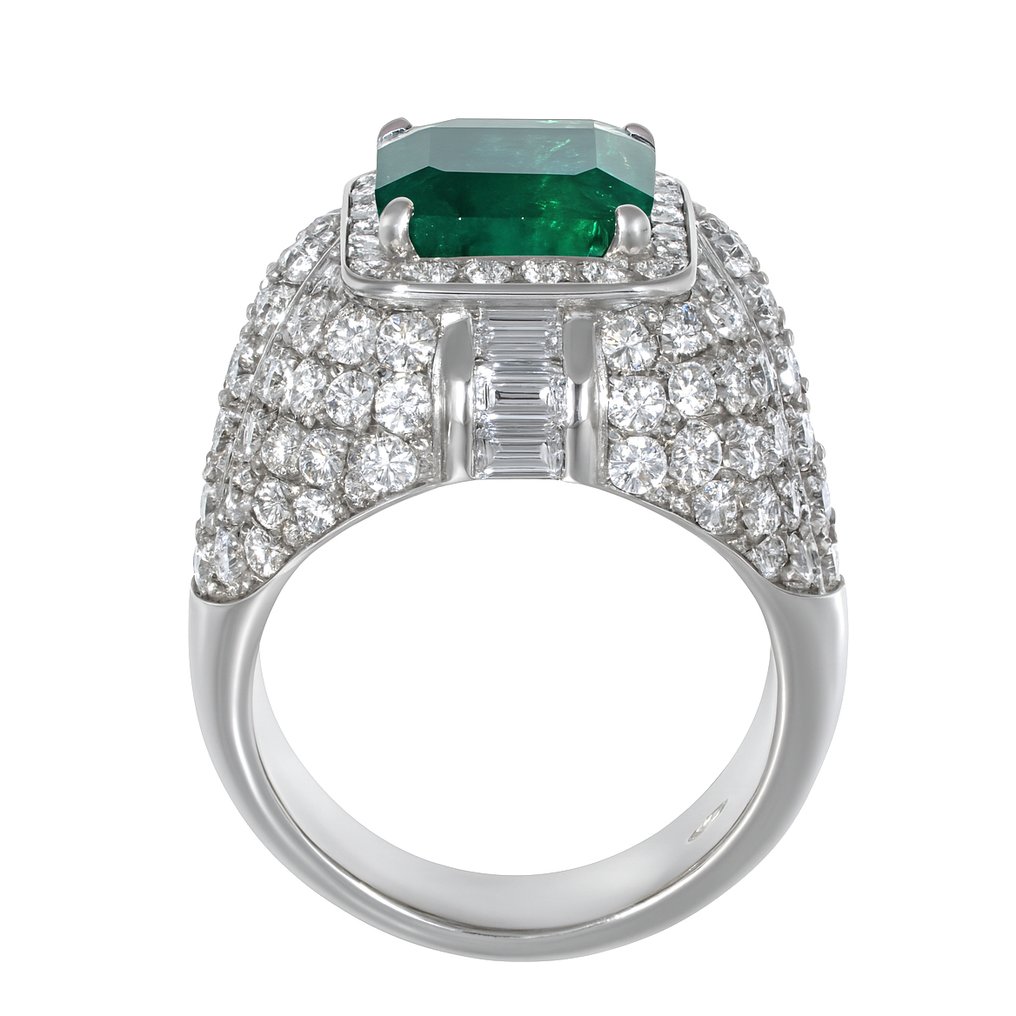 Gyűrű - 18 kt. Fehér arany -  8.20ct. tw. Smaragd - Gyémánt #4.3