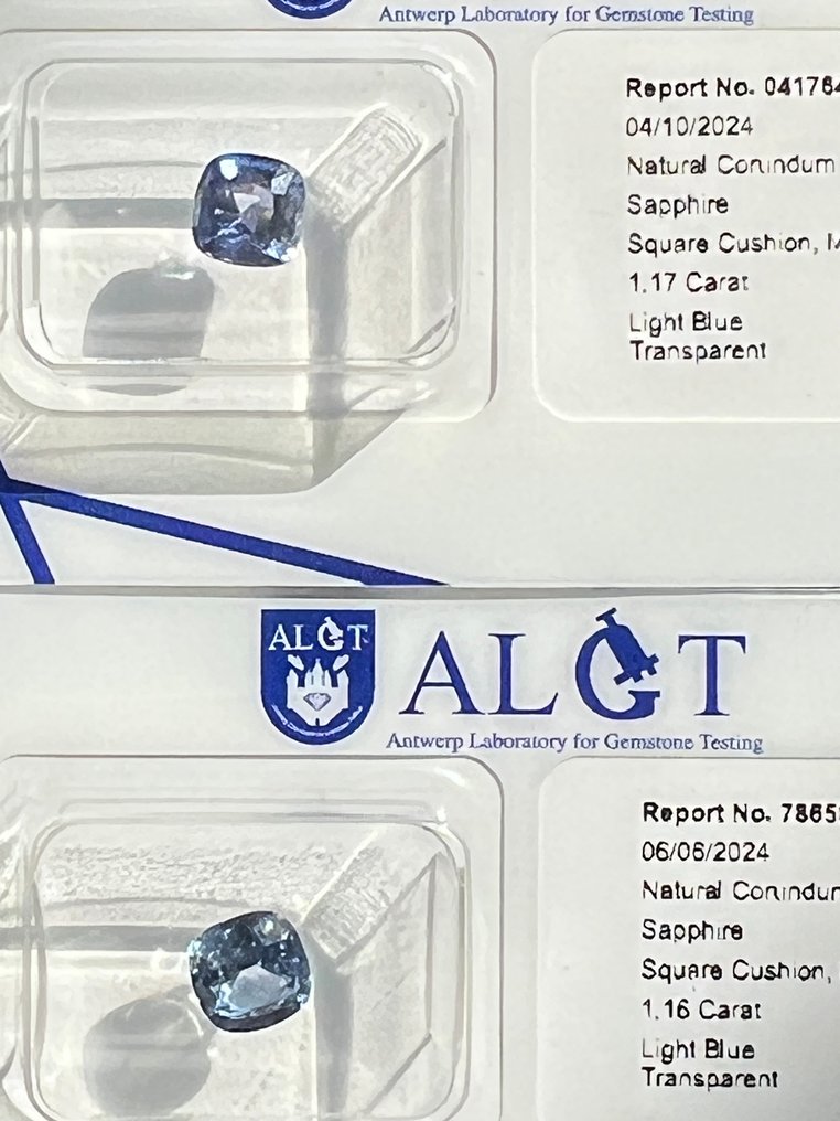 2 pcs Sininen Safiiri - 2.33 ct - Antwerpenin jalokivitestauksen laboratorio (ALGT) - 1,16 Ct ja 1,17 Ct. #1.0