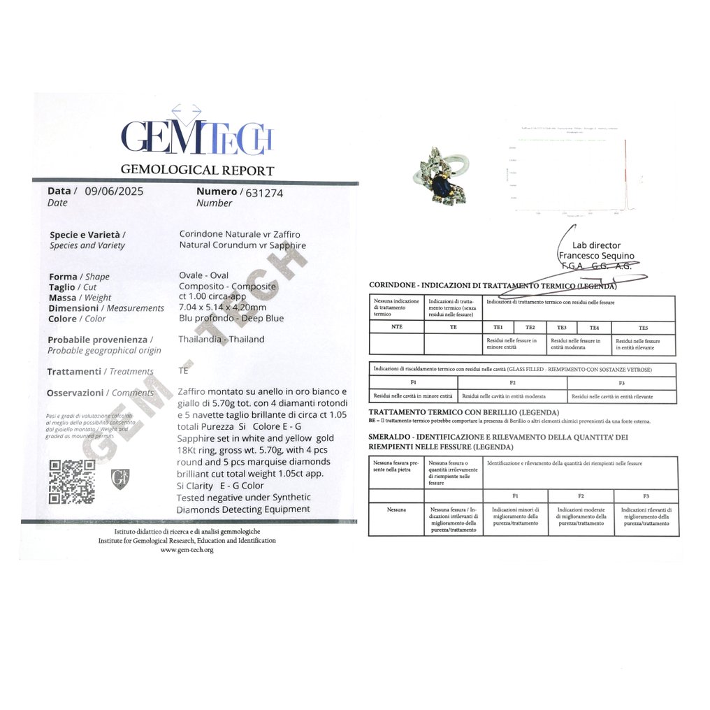 戒指 - 18K包金 白金, 黄金 - 2.05ct. tw. 蓝宝石 - 钻石 #1.0