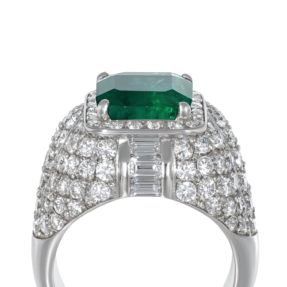 Gyűrű - 18 kt. Fehér arany -  8.20ct. tw. Smaragd - Gyémánt #3.2