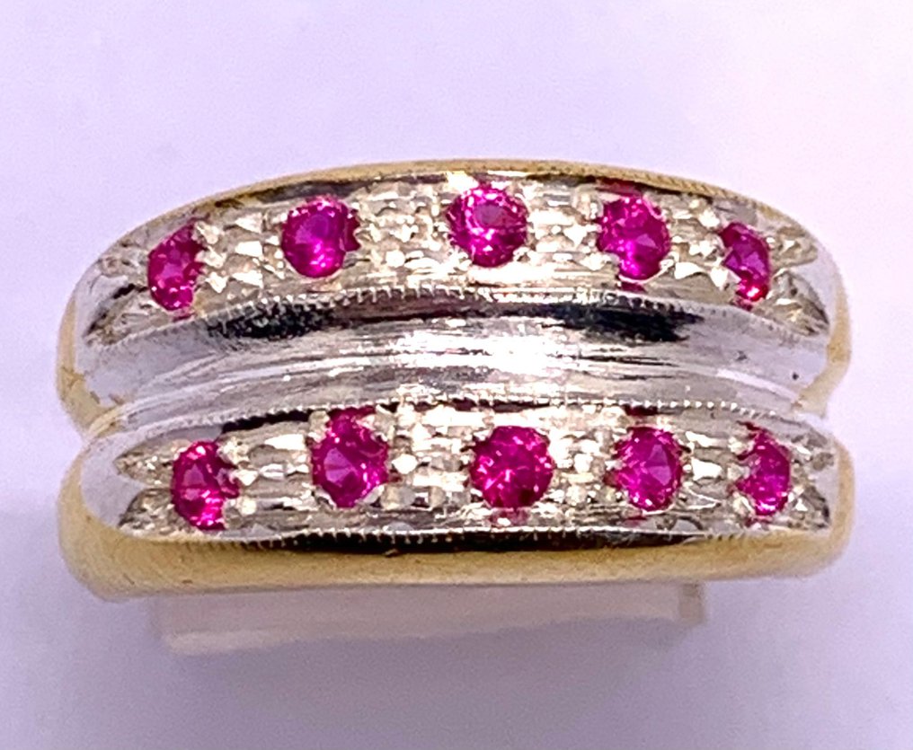 χωρίς τιμή ασφαλείας - Δαχτυλίδι αιωνιότητας - 9 kt. Κίτρινο χρυσό, Ασημί Ρουμπίνι #2.1