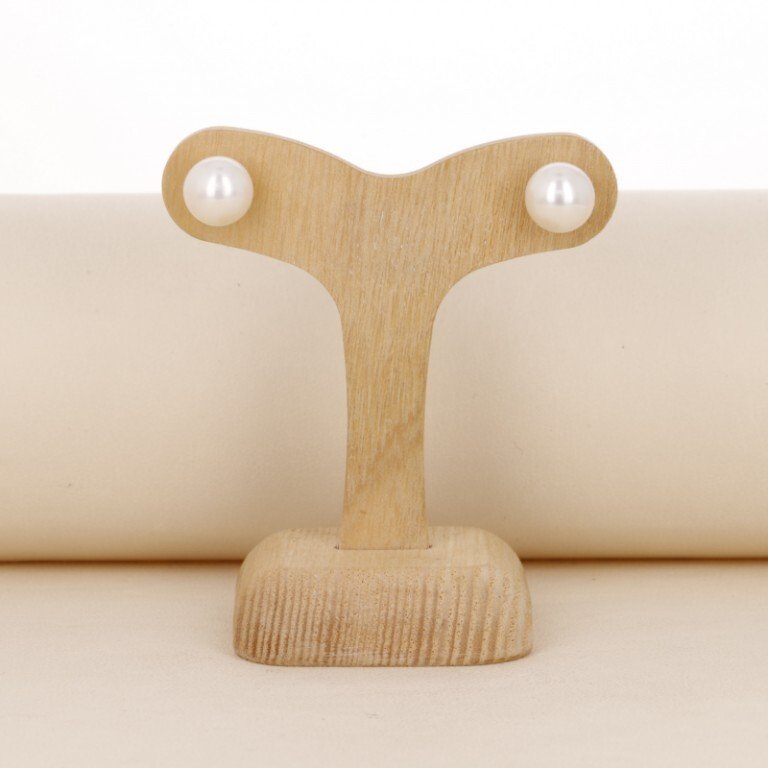 Orecchini con perle d'acquadolce bianche round ø 9/9.5 mm con perno e farfallina in argento rodiato 925‰- 2.8 g - (1) #1.0