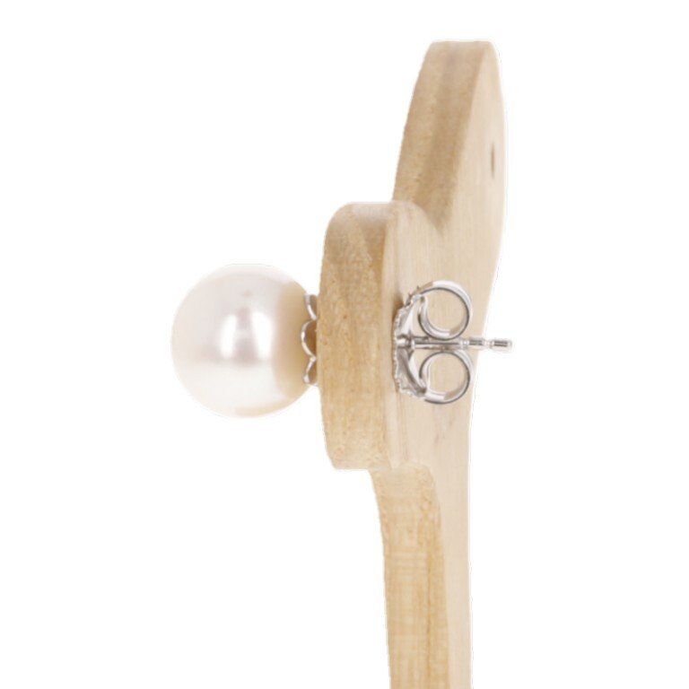 Orecchini con perle d'acquadolce bianche round ø 9/9.5 mm con perno e farfallina in argento rodiato 925‰- 2.8 g - (1) #2.1