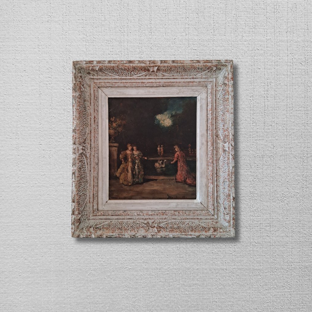 Adolphe Monticelli (1824-1886) - Nächtlicher Garten mit Figuren und Schwänen #1.0