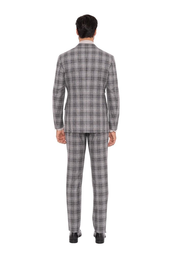 RRP 1800€ EIDOS by ISAIA NAPOLI Gray Checks Suit Cotton Wool Silk - 48 IT - 男士西装 - 带标签的新品 #1.0