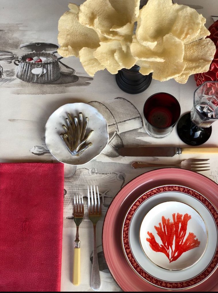 Μαντέλο με σχέδιο σε γραφίτη και ναυτικά μοτίβα. - Τραπεζομάντηλο  - 220 cm - 130 cm #1.0