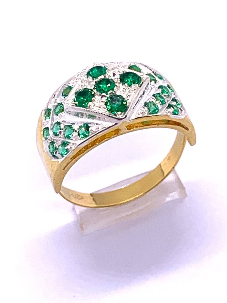 Ohne mindestpreis - Ring - 9 Kt Gelbgold, Silber Smaragd - Smaragd #1.0