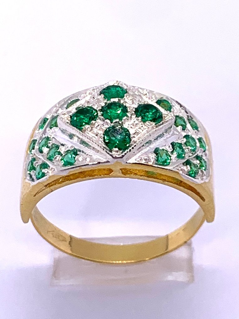 Ohne mindestpreis - Ring - 9 Kt Gelbgold, Silber Smaragd - Smaragd #1.0