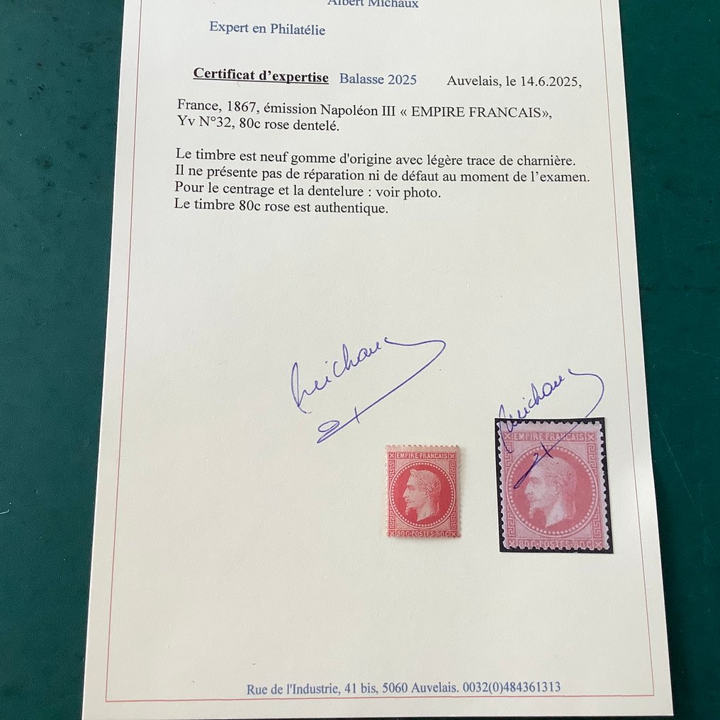 Francia 1867 - 80 céntimos Napoleon Lauree con nuevo certificado Balasse - Yvert 32 #1.0