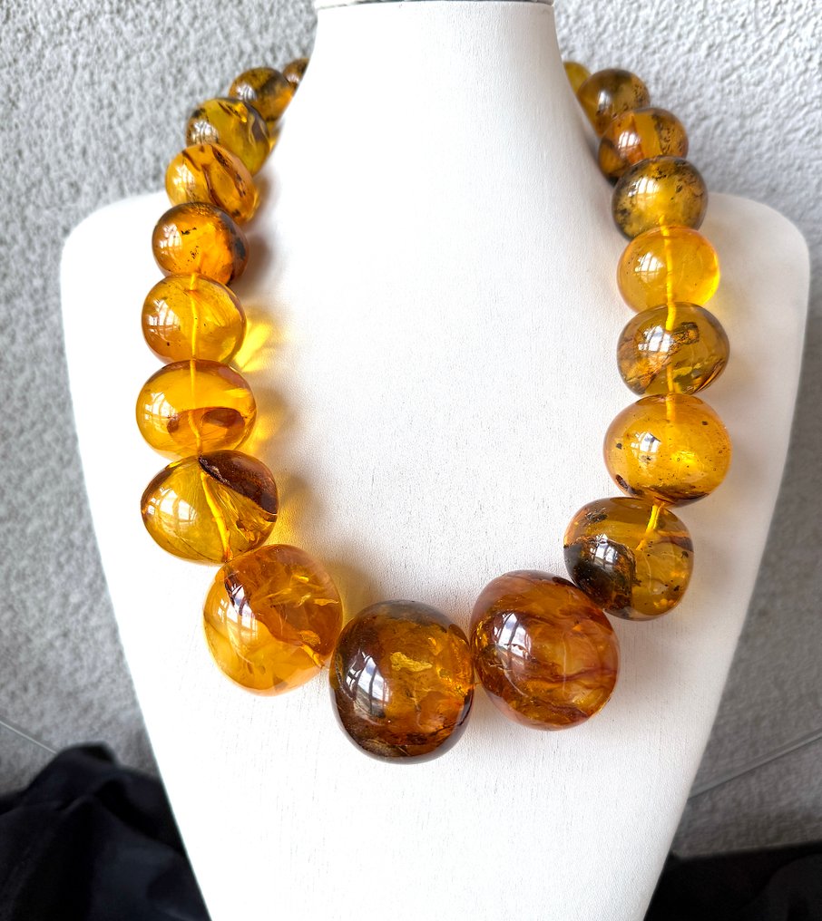 独家波罗的海天然琥珀项链，带有多种昆虫包裹，重294克 - 琥珀 - Baltic amber - succinite - fossilised pine tree resin #1.0
