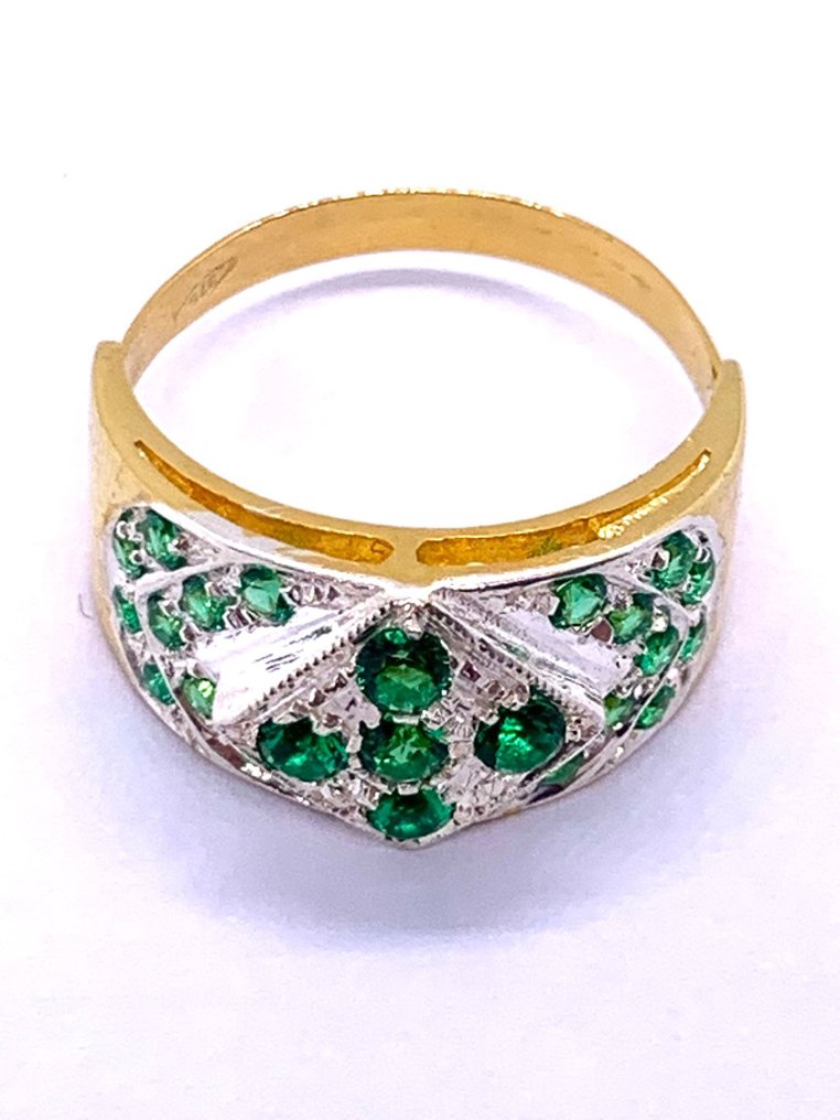 Ohne mindestpreis - Ring - 9 Kt Gelbgold, Silber Smaragd - Smaragd #4.3