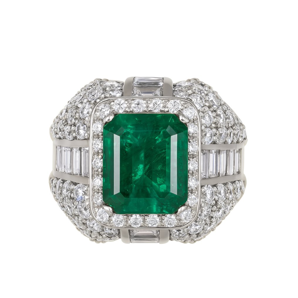 Gyűrű - 18 kt. Fehér arany -  8.20ct. tw. Smaragd - Gyémánt #1.0