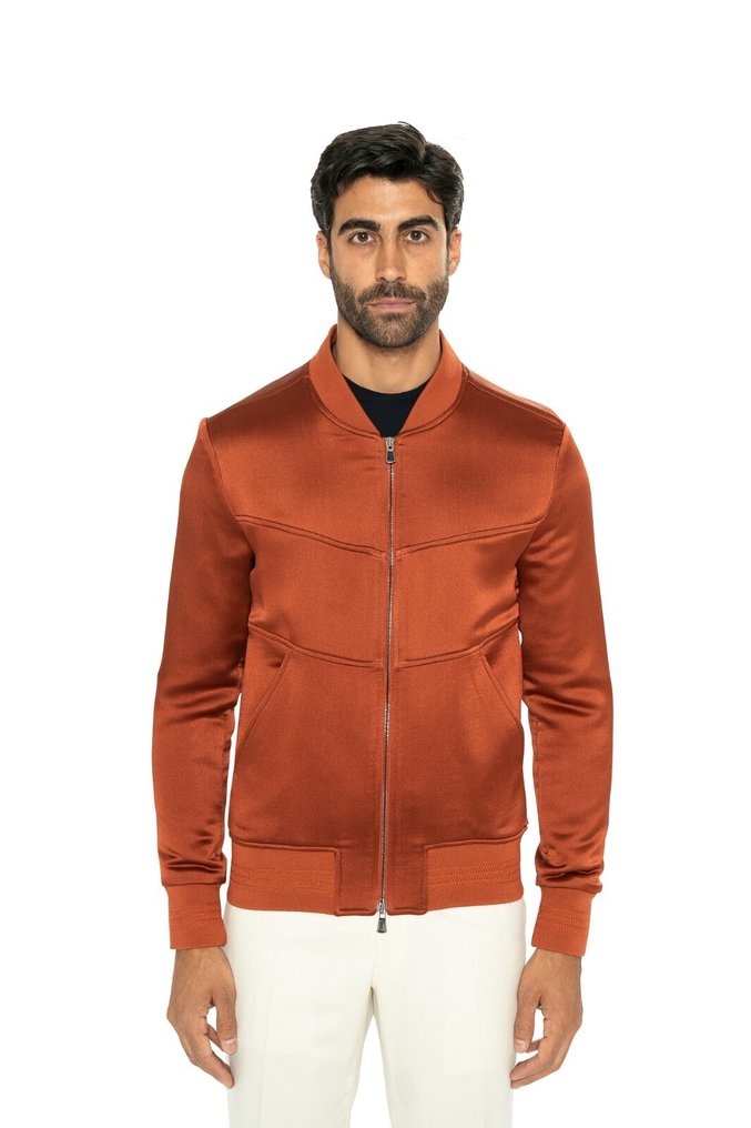 RRP 3800€ ISAIA NAPOLI Rust Satin Bomber Jacket Wool & Silk - 48 IT - 短夾克 - New with tags #1.0