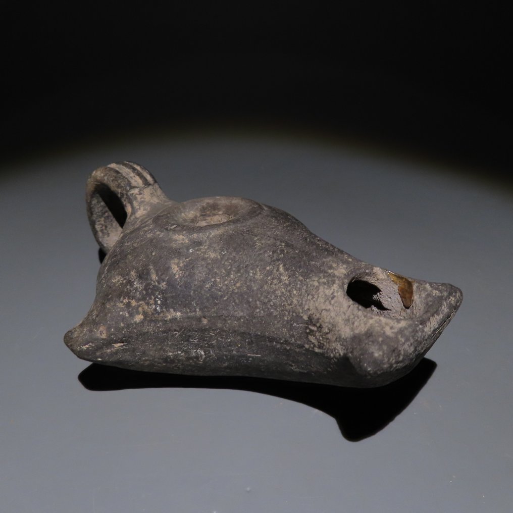 古希腊 Terracotta 油灯。公元前3-1世纪。长12.3厘米。 #1.0