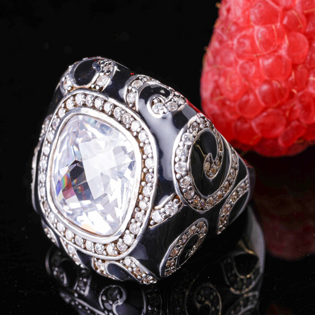 黑色珐琅银戒指，配有超清水晶——Scintilla barocca - 高度: 27 mm - 闊度: 27 mm- 16.7 g #2.1