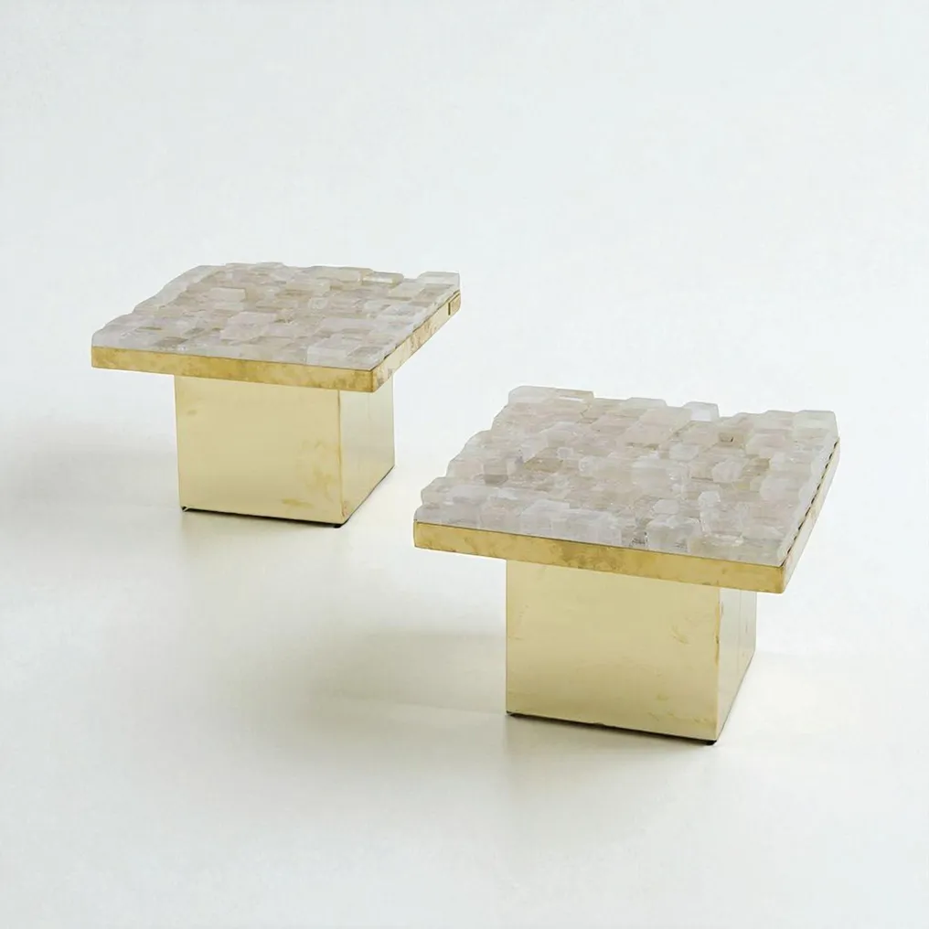 Georges Mathias - Nesting tables (2) - Brass, quartz - Set of 2 side tables #1.0