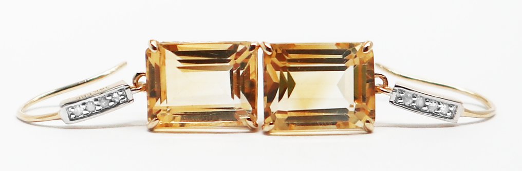 没有保留价 - 耳环 - 14K包金 黄金 黄水晶 - 钻石 #3.2