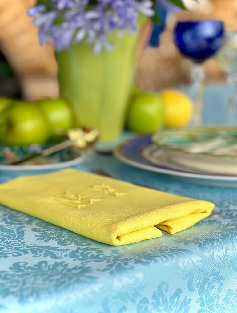Toalha com padronagem adamascada azul celeste para mesas espaçosas, com padrão de flores. Elegância - Toalha de mesa  - 270 cm - 180 cm #3.2