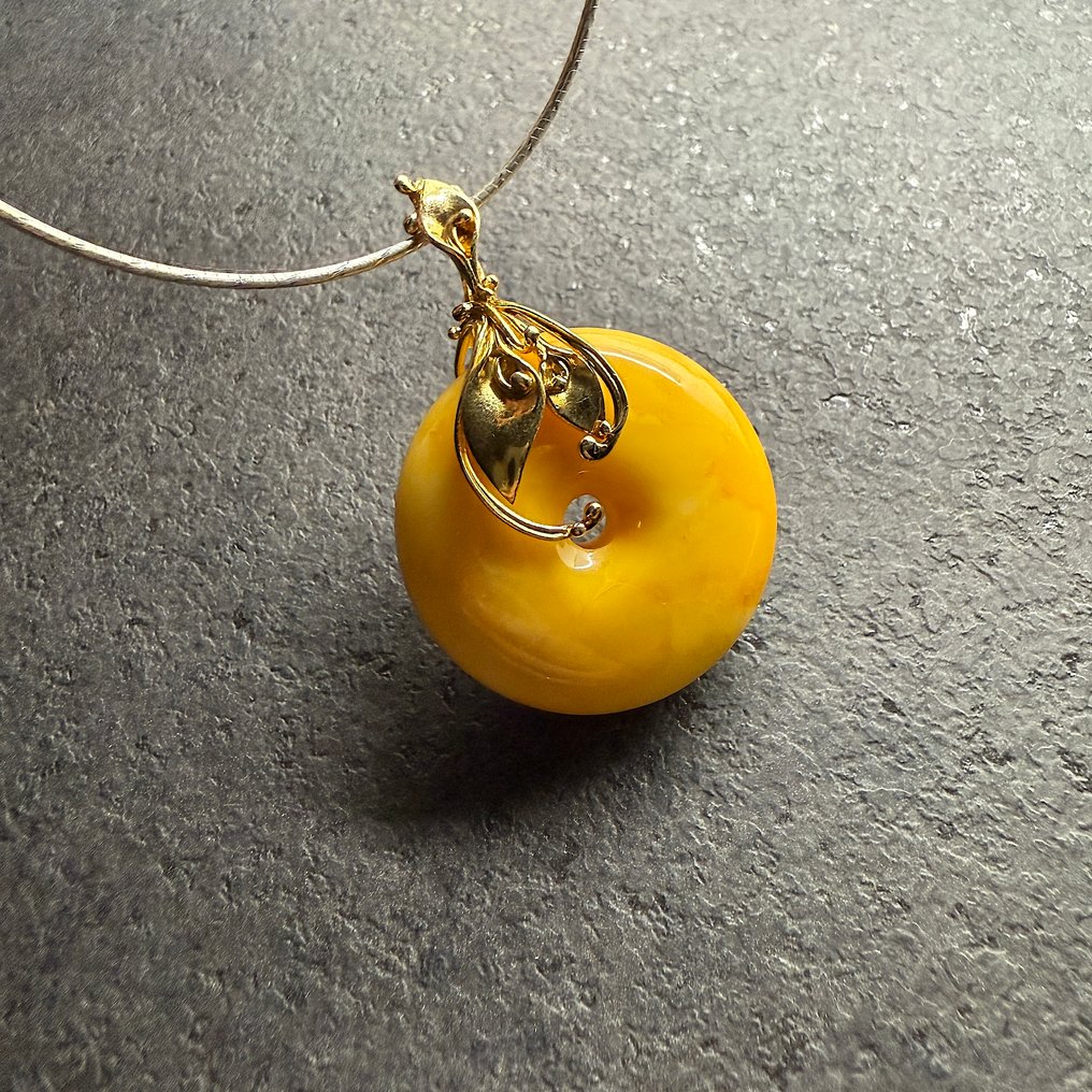 Halskette & Anhänger aus natürlichem baltischem Bernstein in Form eines Donuts, aus Sterlingsilber - Bernstein - succinite #1.0