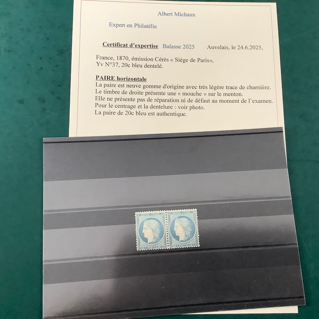 法國 1870 - 20分巴黎围城，配以好奇心、良好的定位和最新的证书 - Yvert 37 #1.0