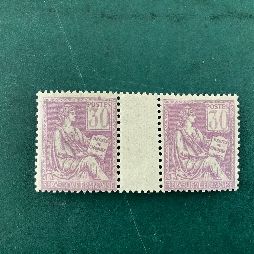 Γαλλία 1900/1914 - 30 σεντ Μούσχον σε ζεύγος με ενδιάμεσο αεροπλάνο και το νεότερο πιστοποιητικό Μπαλάση - Yvert 115 #2.1