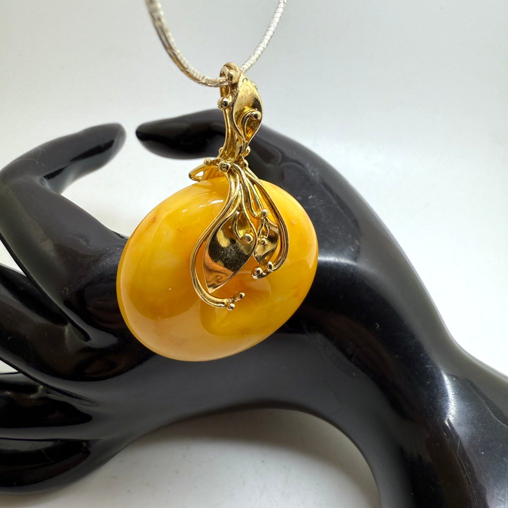 Halskette & Anhänger aus natürlichem baltischem Bernstein in Form eines Donuts, aus Sterlingsilber - Bernstein - succinite #3.2