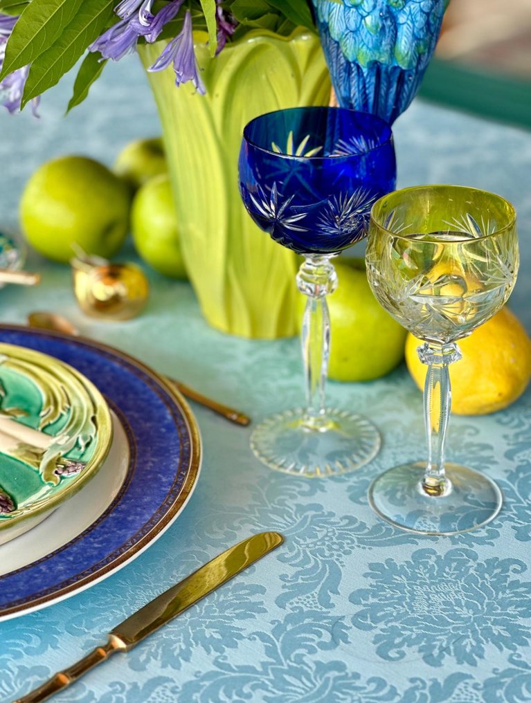 Toalha com padronagem adamascada azul celeste para mesas espaçosas, com padrão de flores. Elegância - Toalha de mesa  - 270 cm - 180 cm #1.0