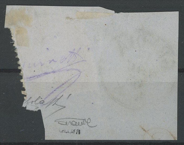 意大利王国 1862 - 维多利亚女王像，稀有的80分黄色橙色齿孔，用于1863年12月18日在热那亚的一片碎片上 - Sassone n.4 #2.1