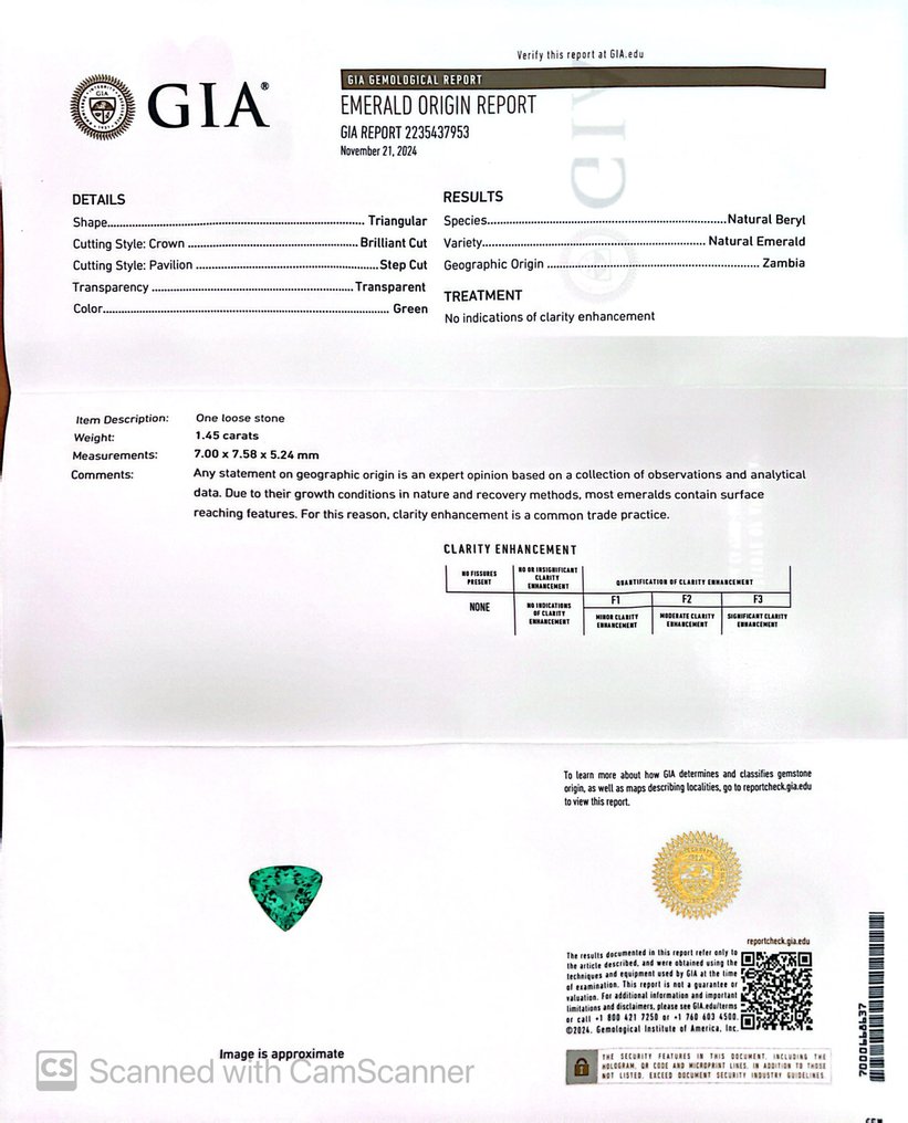 1 pcs 綠色 祖母綠 - 1.45 ct - 美國寶石學院(Gemological Institute of America (GIA)) - 无底价 #1.0