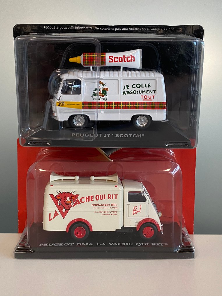 Hachette 1:43 - Modelkassevogn (2) - Peugeot J7 "Scotch" + Peugeot DMA "La Vache qui Rit" - Smukke modeller i begrænset udgave og udsolgt. #1.0
