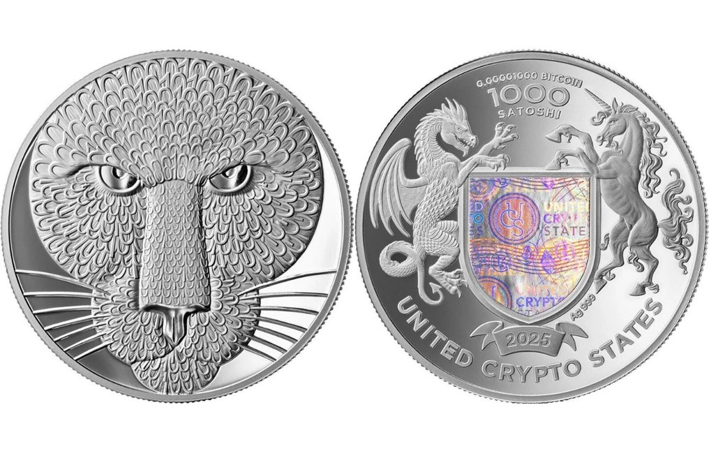 United Crypto States. 1000 Satoshi  Puma Binary 1 Oz (.999) #2.1