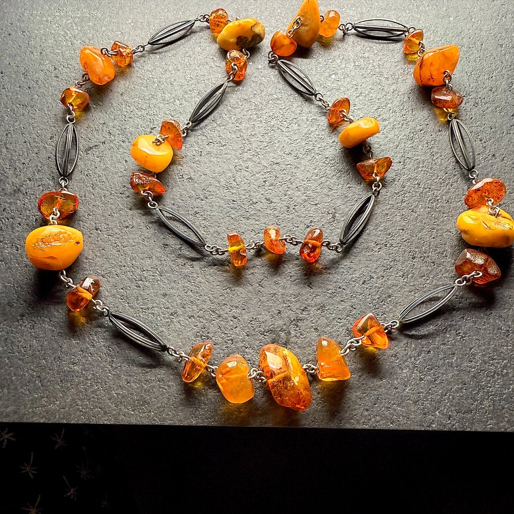 Lang Art deco-halskæde med naturlig baltisk rav. - Rav - Succinite / fossilized pine tree resin #1.0