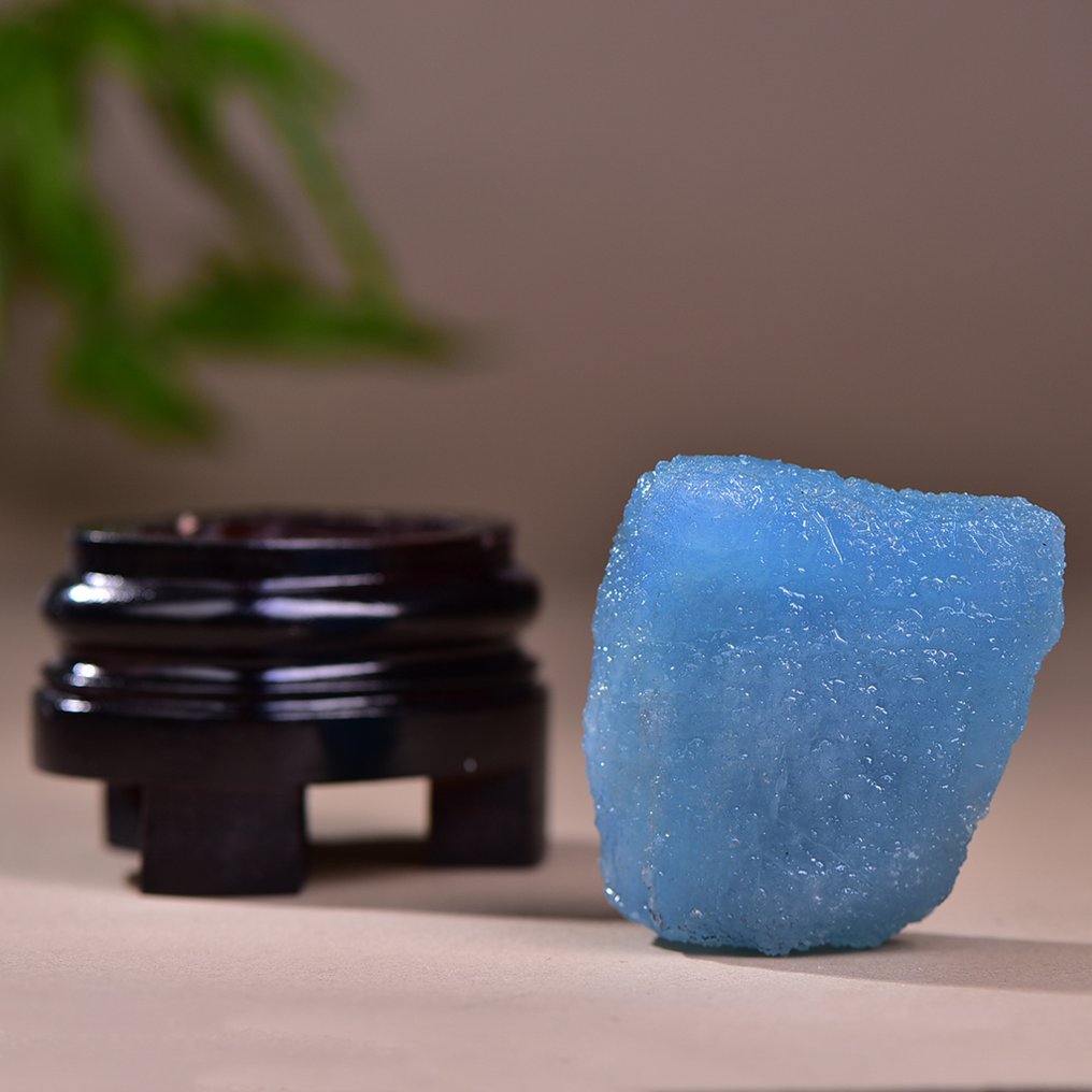 稀有大型海蓝宝石 手工制作的木质底座- 434 g #1.0