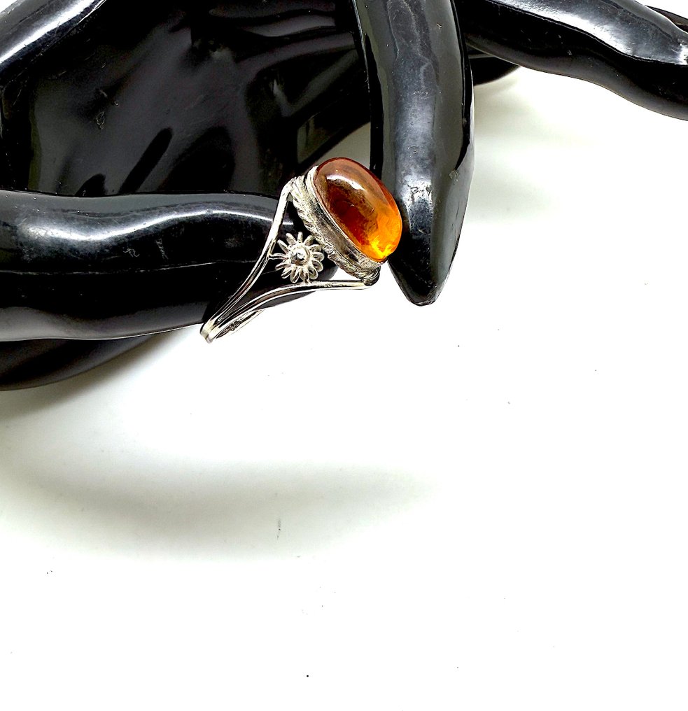 带有天然波罗的海琥珀半球的旧戒指，色泽浓郁的蜂蜜色 - 琥珀 - Succinite  (没有保留价) #4.3