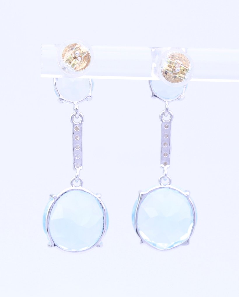 Nincs minimálár - Drop fülbevaló - 14 kt. Fehér arany Topáz - Gyémánt #1.0