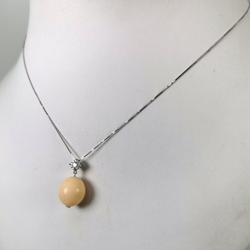 项链 - 18K包金 白金 珍珠 - 钻石 - 天然黑加仑珍珠滴 #3.2