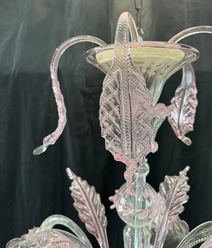 枝形吊燈 - 透明的粉色 - 穆拉諾玻璃 - 5盏灯 #1.0