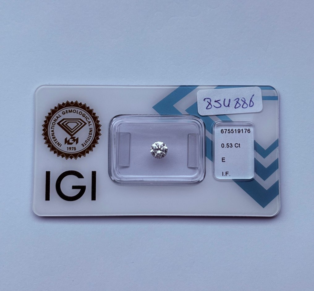 1 pcs 鑽石 (天然) - 0.53 ct - 圓形 - E(近乎完全無色) - IF - 國際寶石學院(International Gemological Institute (IGI)) - Ex Ex Ex #1.0